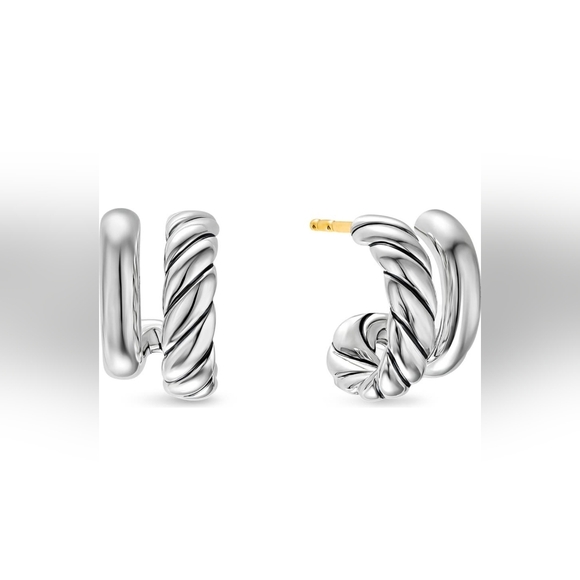 David Yurman Silver Double Hoop  Huggie Earrings.  #238 - Picture 12 of 15